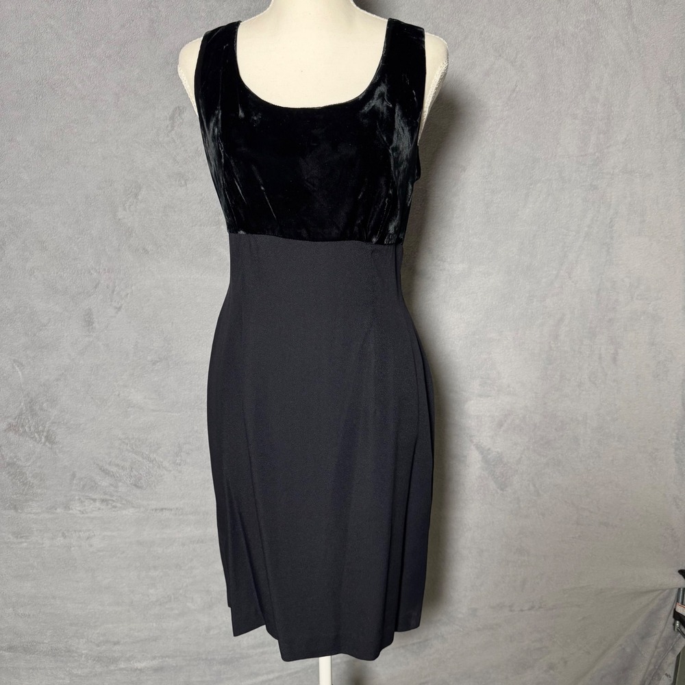 J.R. Nites Size 10 Black Velvet Bodice Dress 90s Minimal Midi Formal
